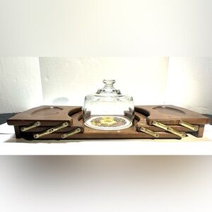 Vintage MCM BOHO Charcuterie Board with Glass Dome Cover by Himark